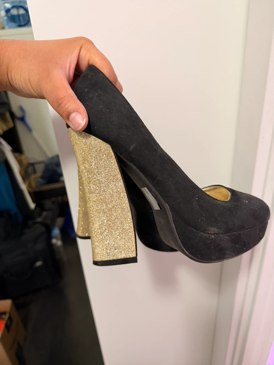 Forever 21 Black Suede Glitter Block Heels - photo 4