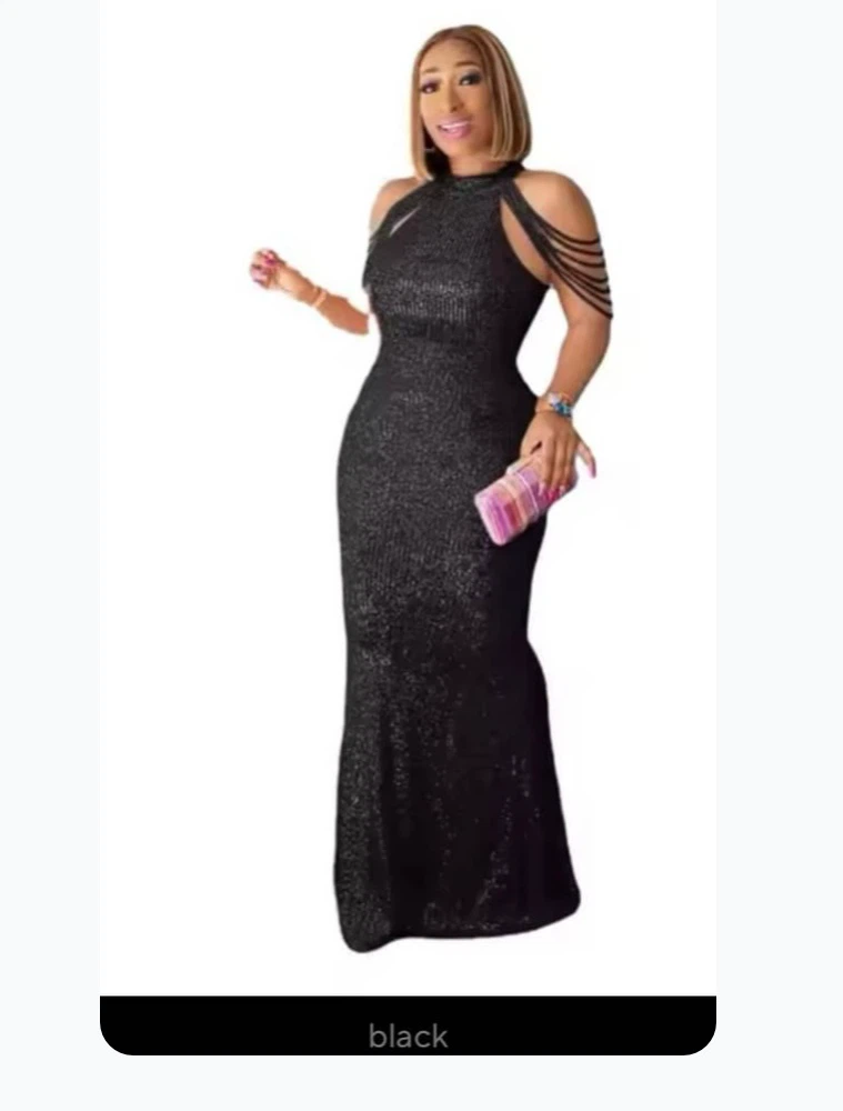 Black Sequin Halter Neck Gown