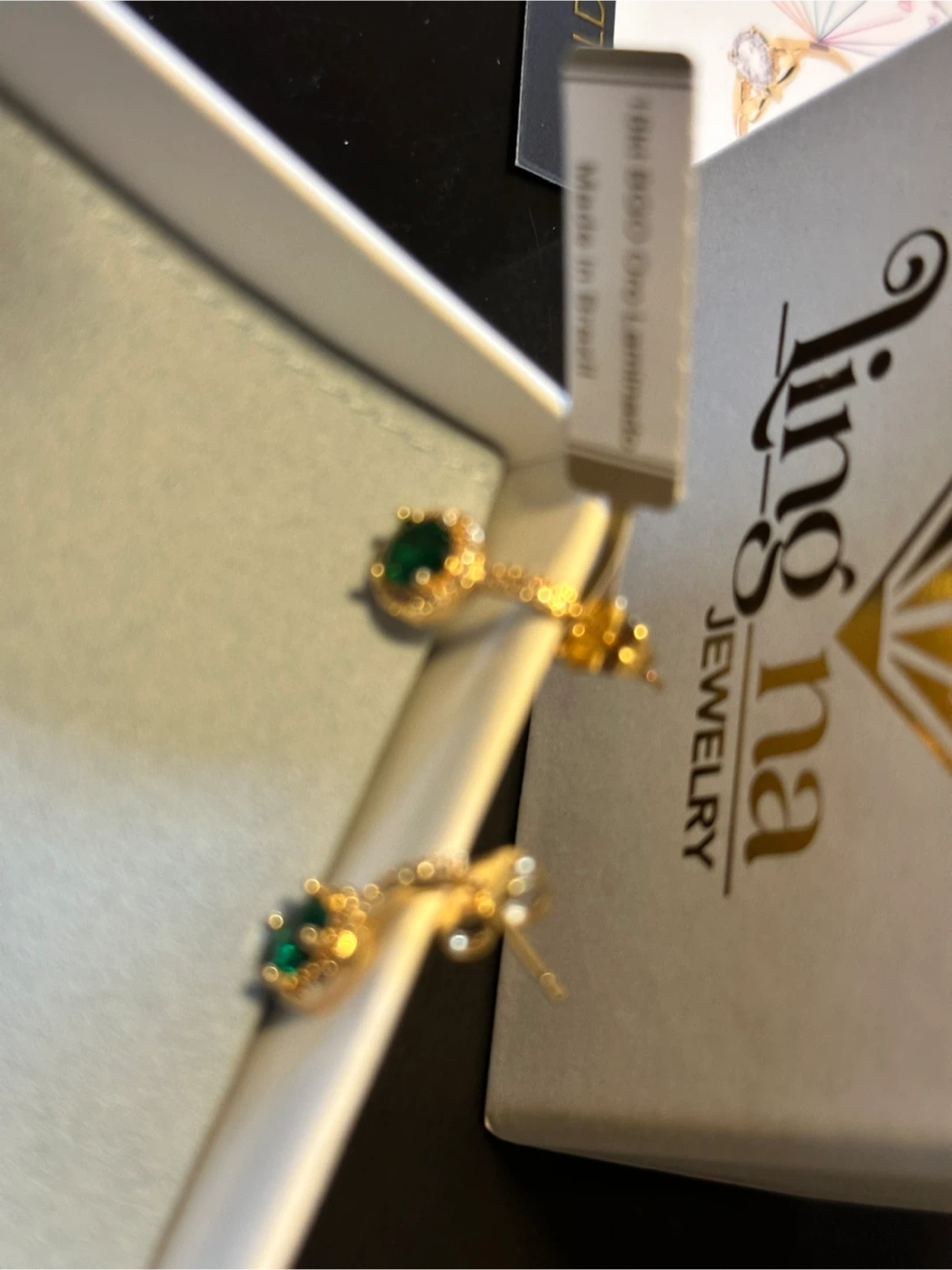 Ling Na Jewelry 18kt Gold Plated Emerald Earrings - photo 2