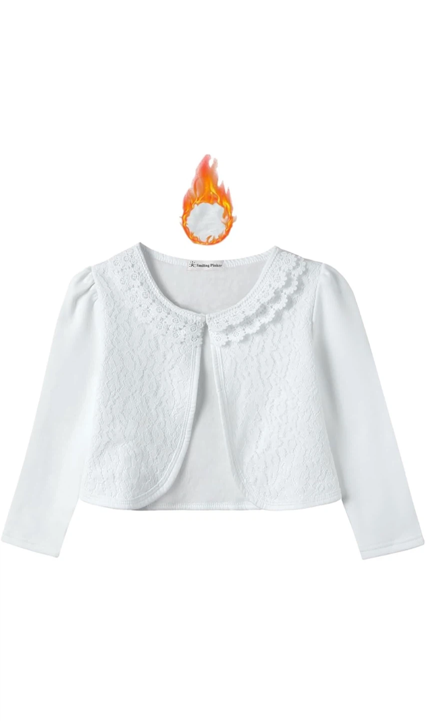Smiling Pika White Bolero Jacket with Lace Trim