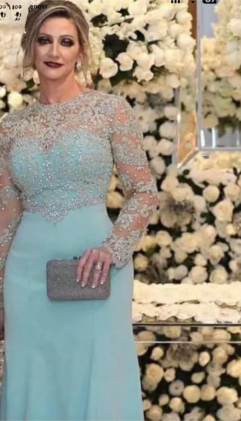 Sparkly Mint Green Long Sleeve Formal Dress - photo 2