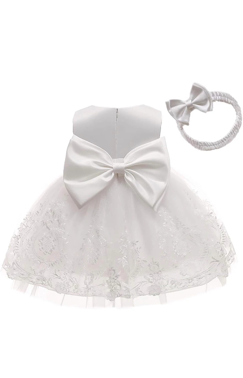 Baby Girl White Christening Dress with Headband - photo 2