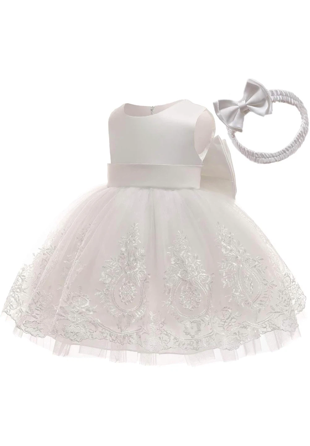 Baby Girl White Christening Dress with Headband - photo 3
