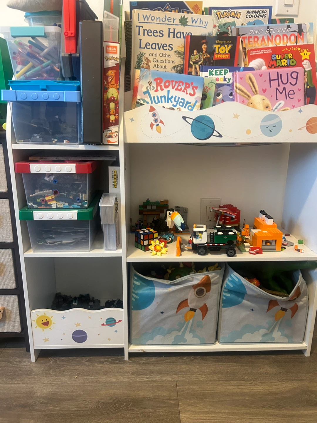 White Children's Bookshelf with Space Theme