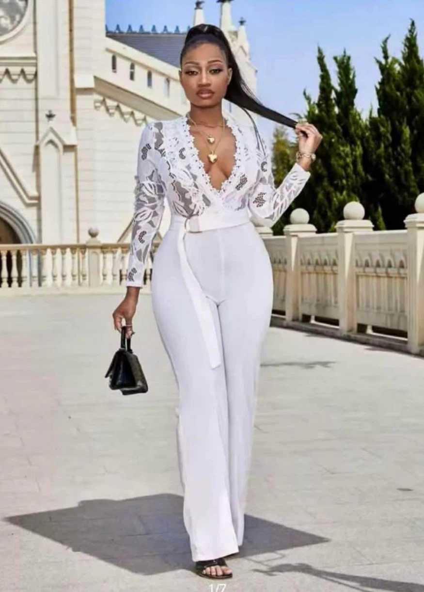 White Lace Detail Jumpsuit