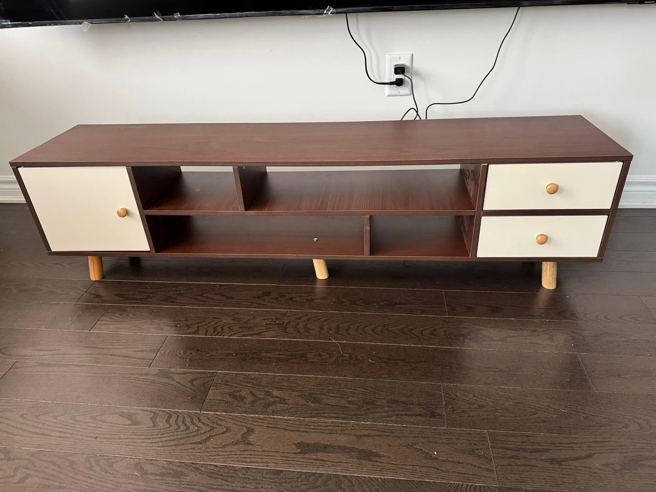 Brown TV Stand with Cream Drawers
