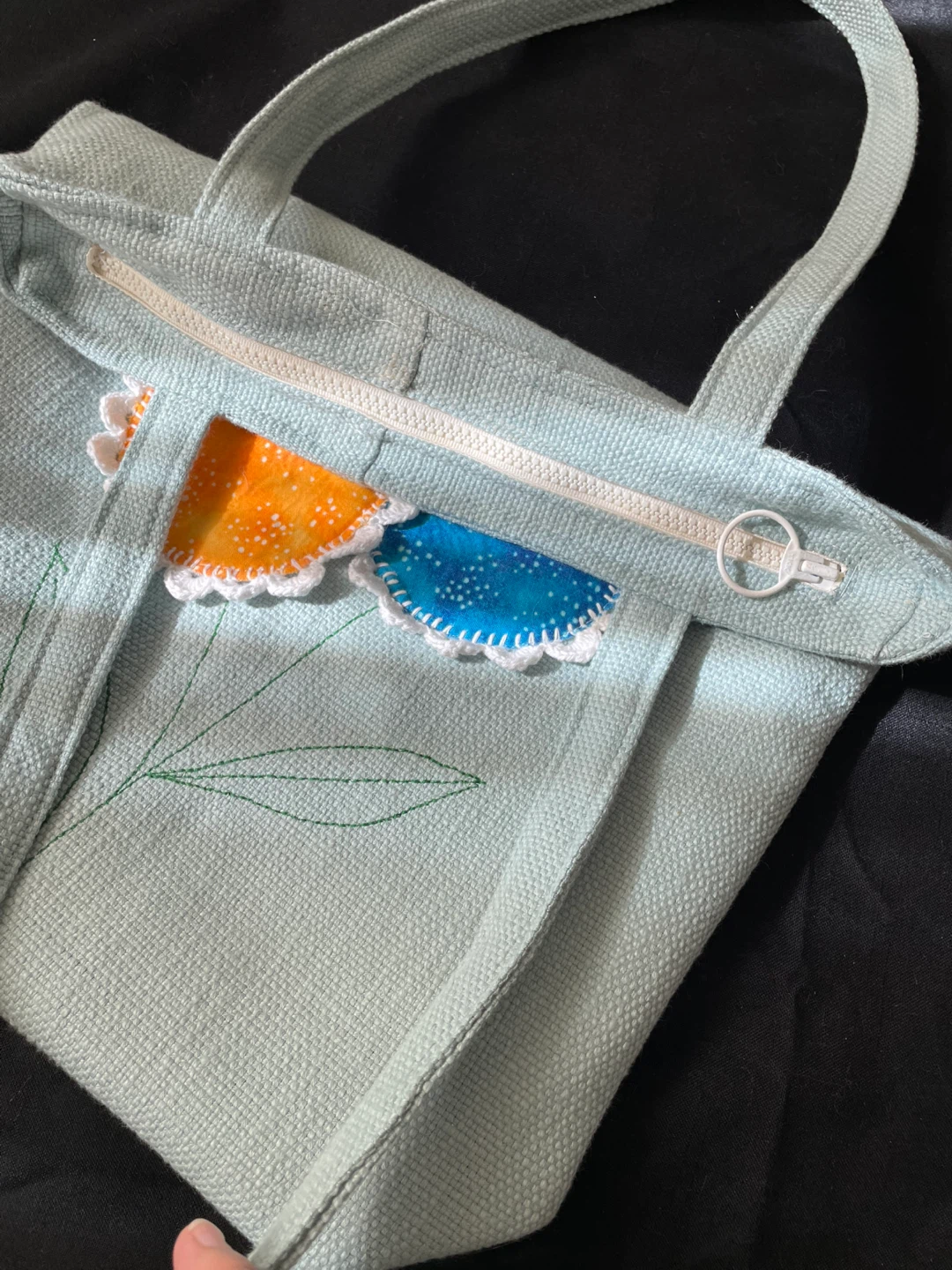 Light Blue Tote Bag with Floral Appliqué - photo 2