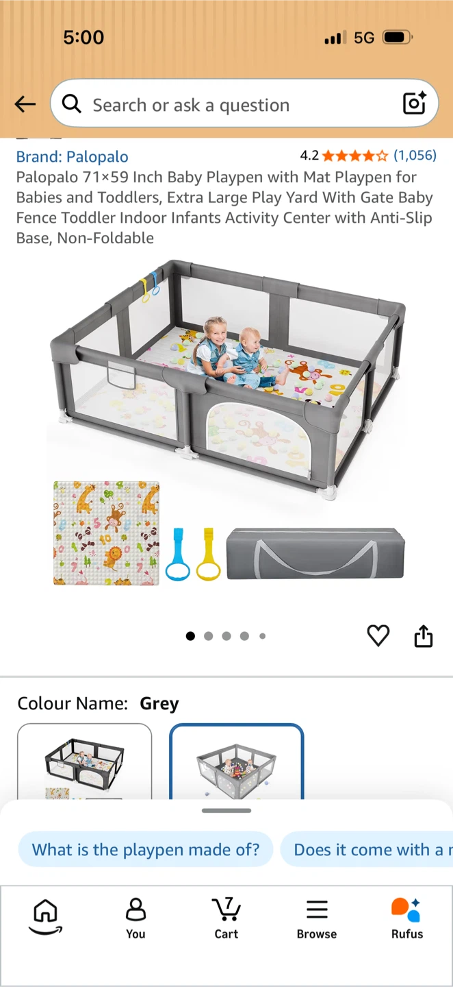 Palopalo 71x59 Inch Baby Playpen with Mat