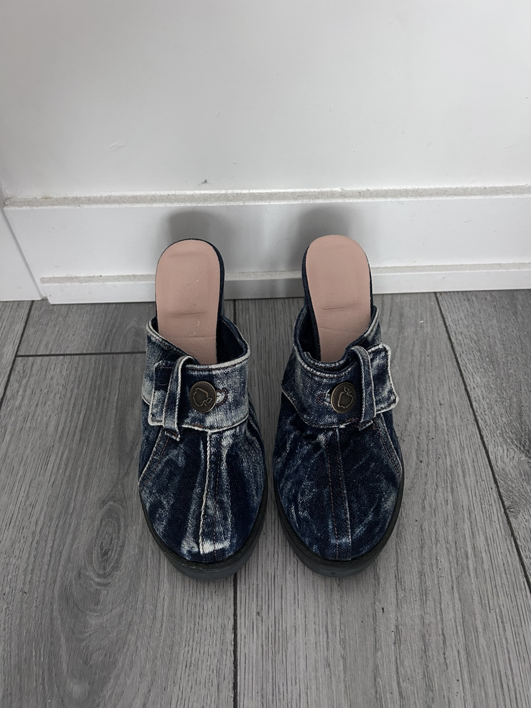 Denim Block Heel Mules