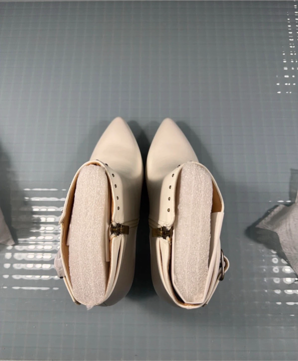 White Ankle Boots with Studs and Buckle Accent - photo 2