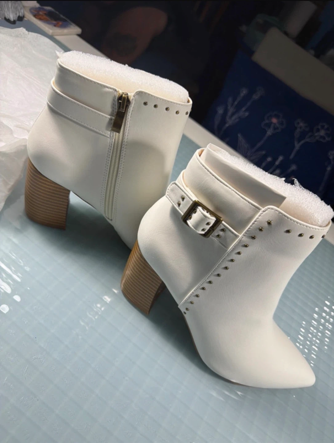 White Ankle Boots with Studs and Buckle Accent - photo 4