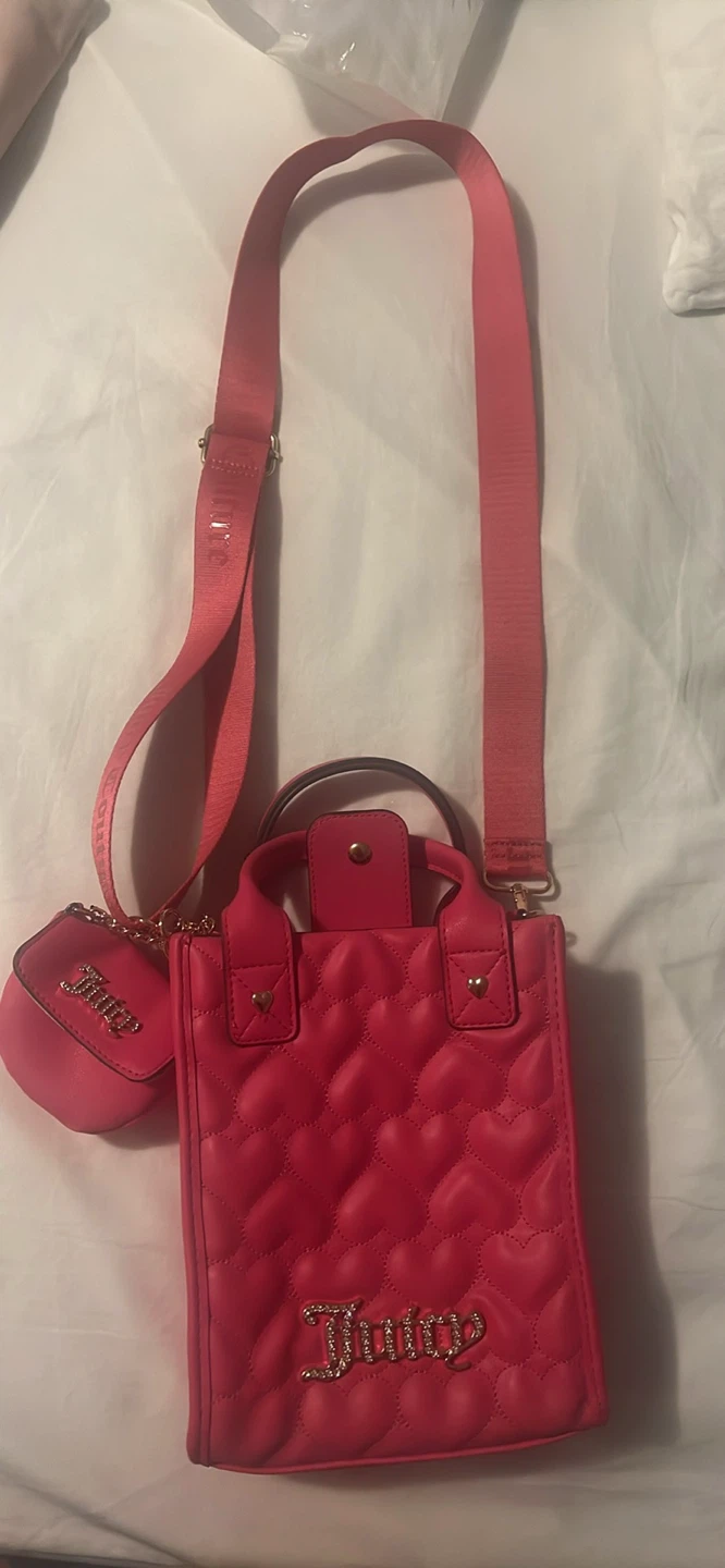 Juicy Couture Pink Quilted Heart Crossbody Bag with Pouch