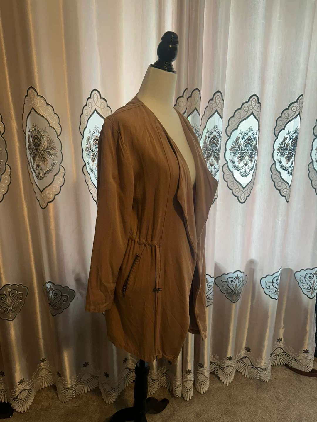 Tan Open Front Duster Jacket