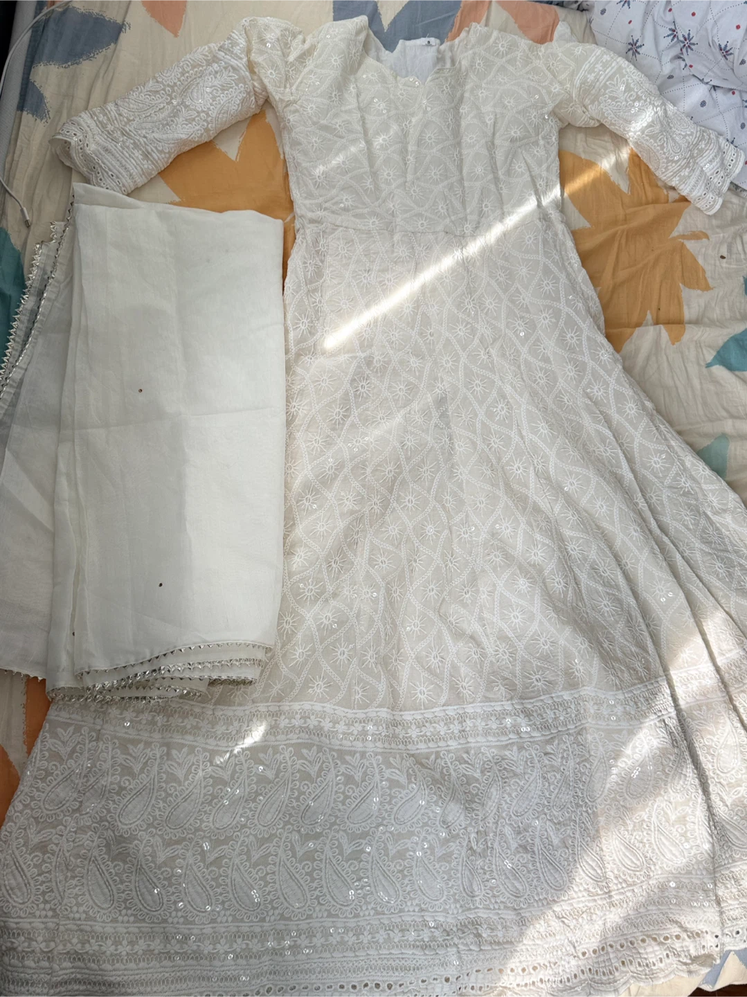 White Embroidered Anarkali Suit with Dupatta