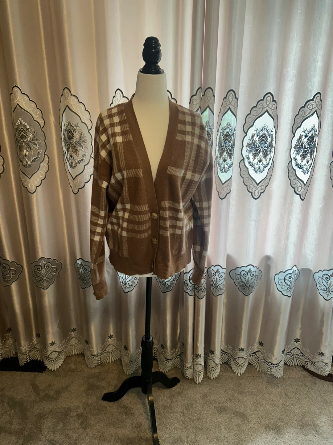 Brown Plaid Cardigan