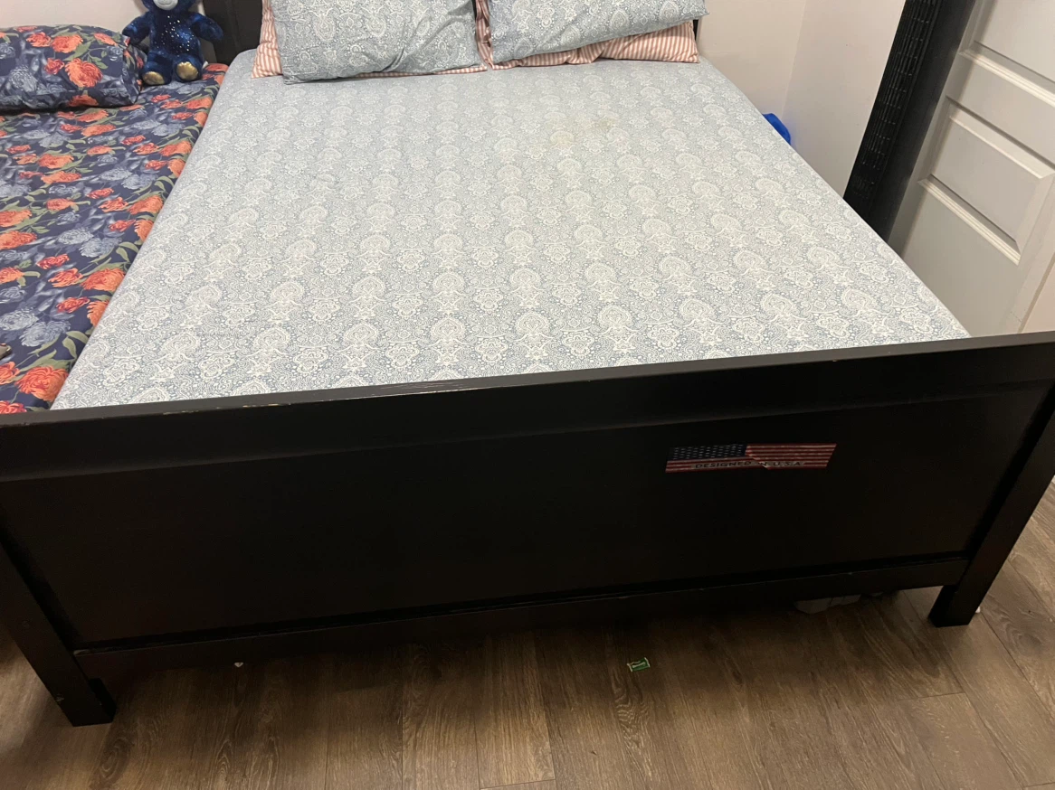 IKEA Black Wooden Spindle Headboard Bed Frame with IKEA Mattress - photo 2