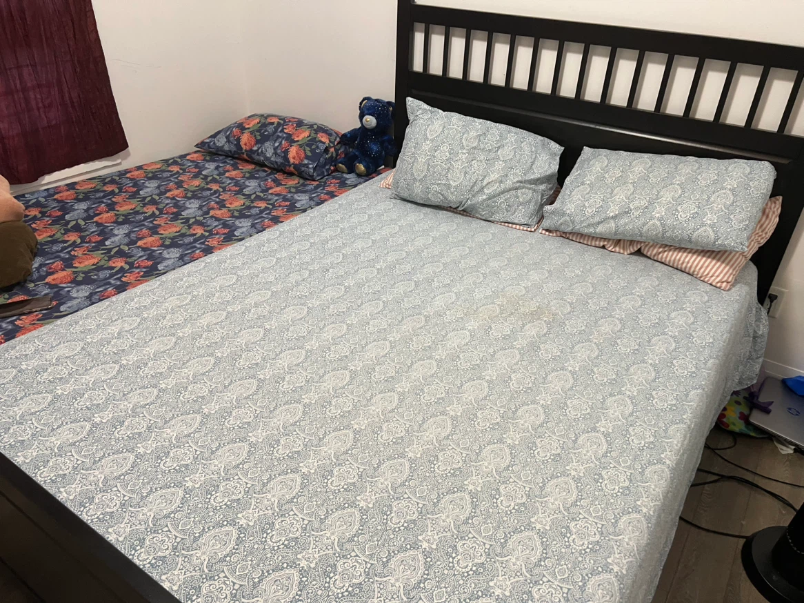 IKEA Black Wooden Spindle Headboard Bed Frame with IKEA Mattress - photo 3