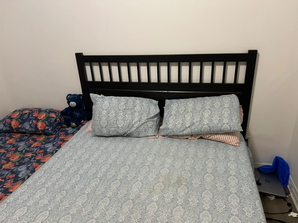 IKEA Black Wooden Spindle Headboard Bed Frame with IKEA Mattress - photo 4