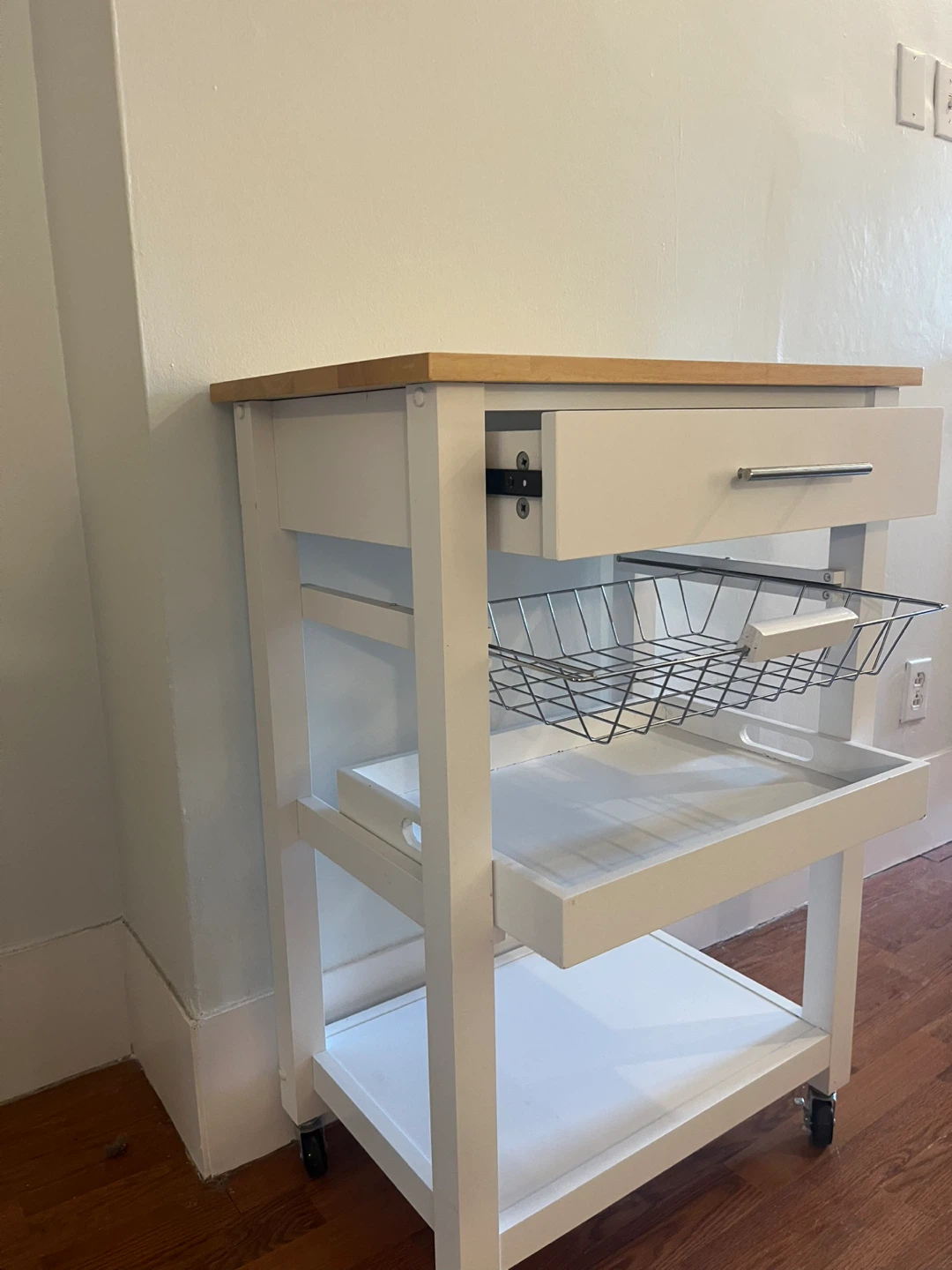 White Kitchen Cart with Wooden Top - photo 2