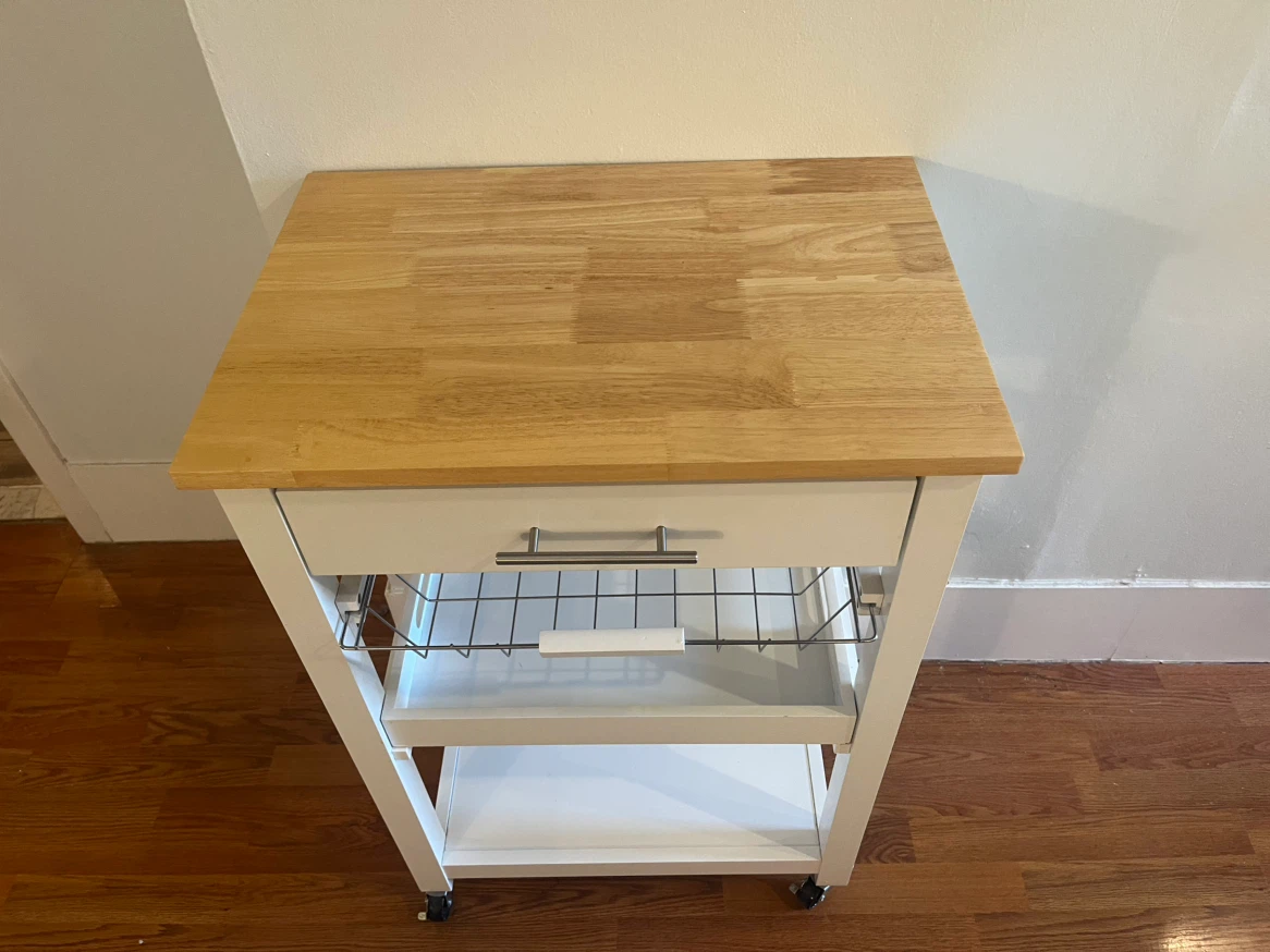 White Kitchen Cart with Wooden Top - photo 3