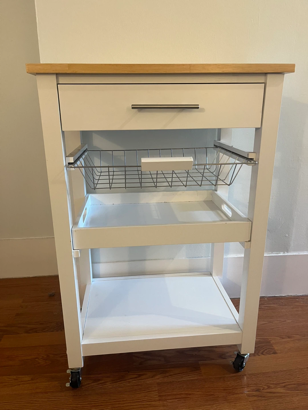 White Kitchen Cart with Wooden Top