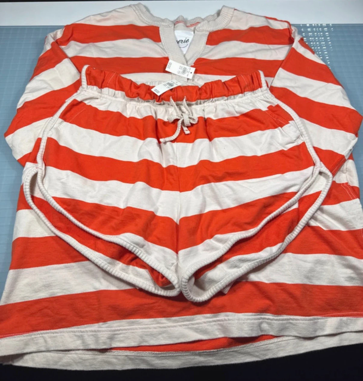 Aerie Striped Long Sleeve Shirt and Shorts Set