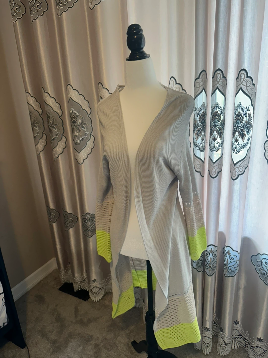 Beige Cardigan with Neon Yellow Trim - photo 2