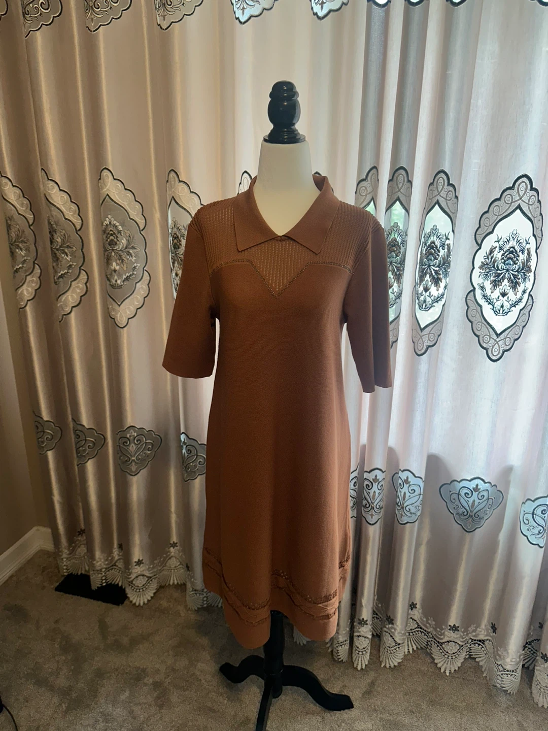 Brown Collared Knit Dress