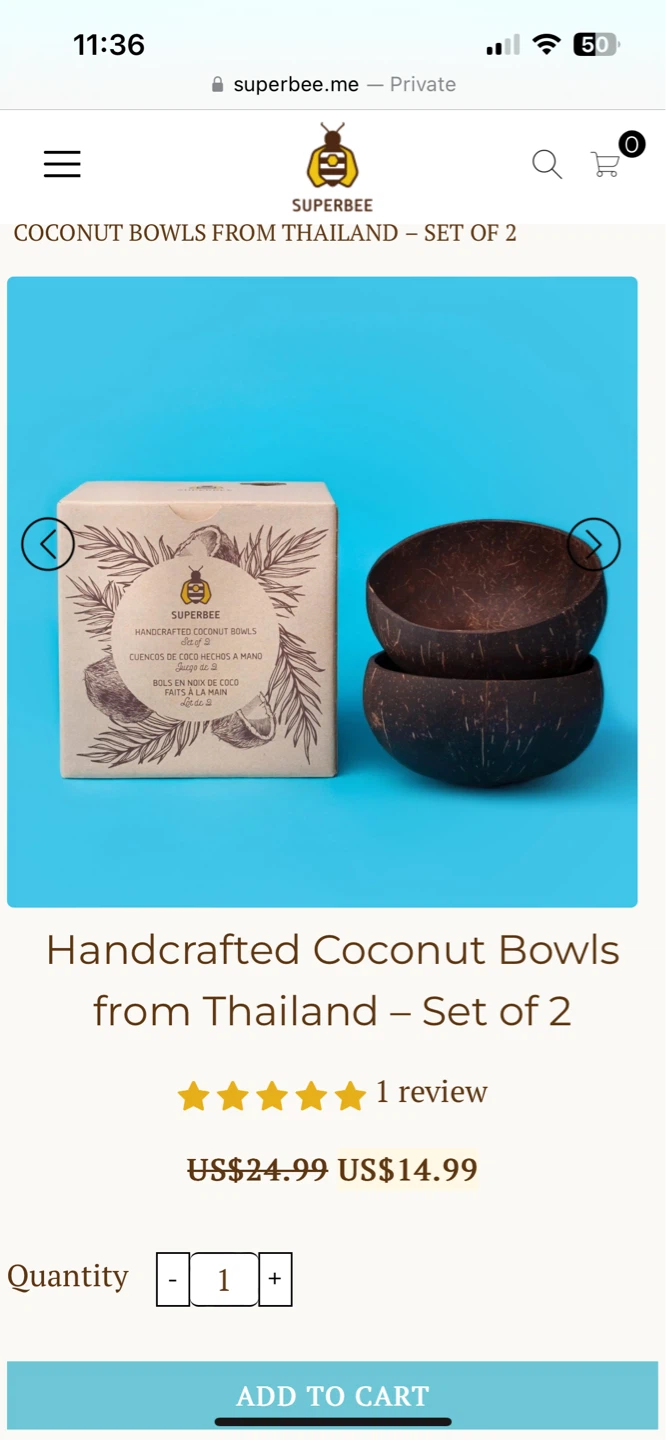 BOGO Superbee Handmade 5" Coconut Bowls - photo 4