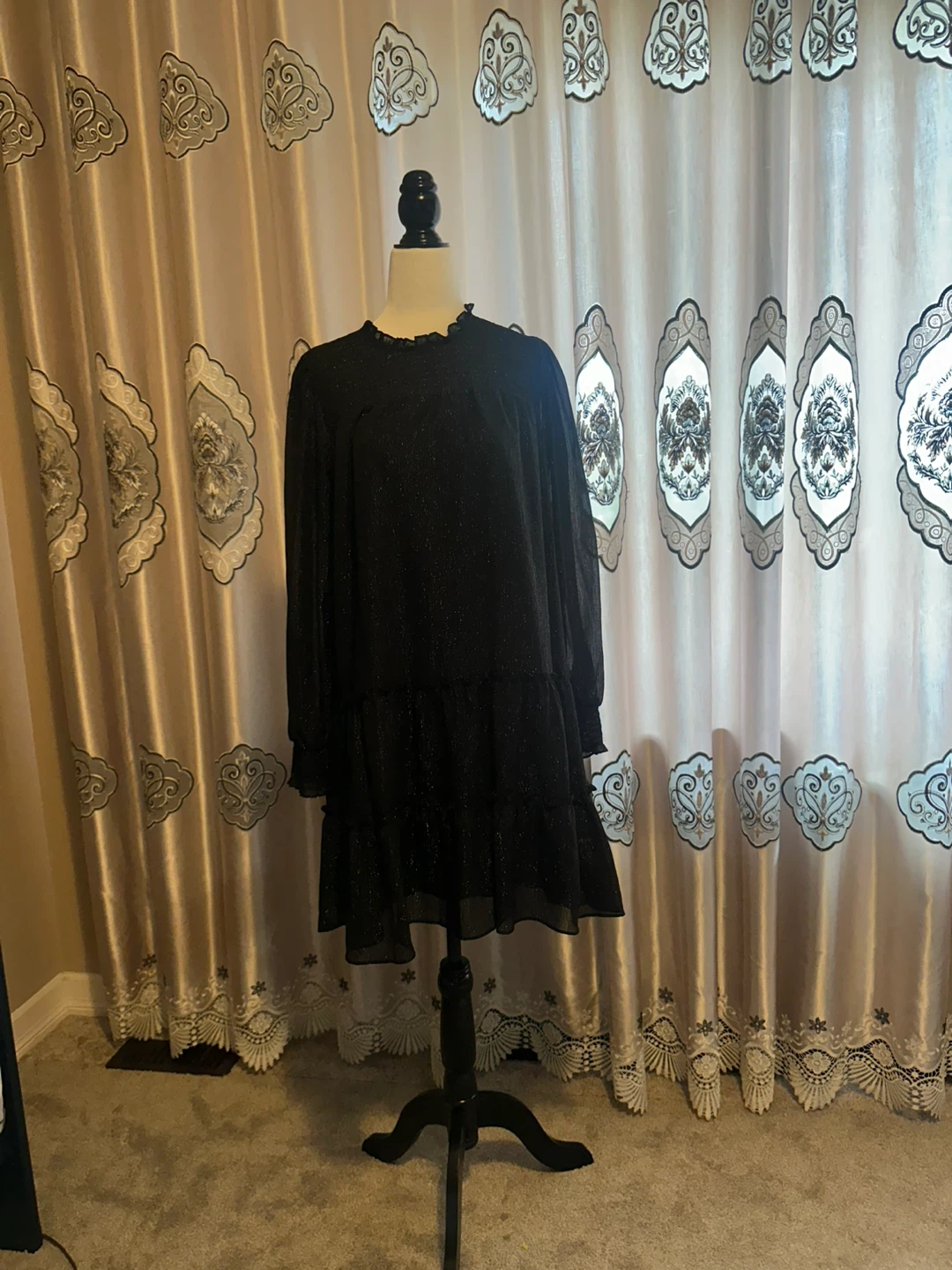 Black sparkly tiered mini dress - photo 2