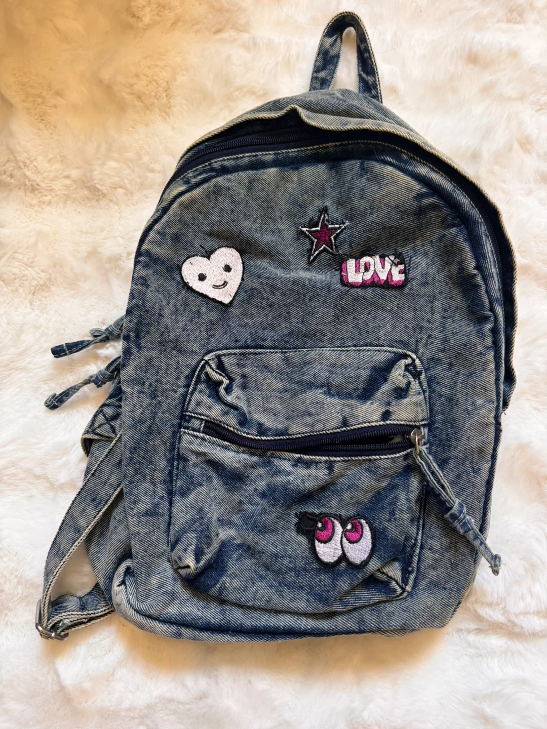 Denim Backpack with Patches
