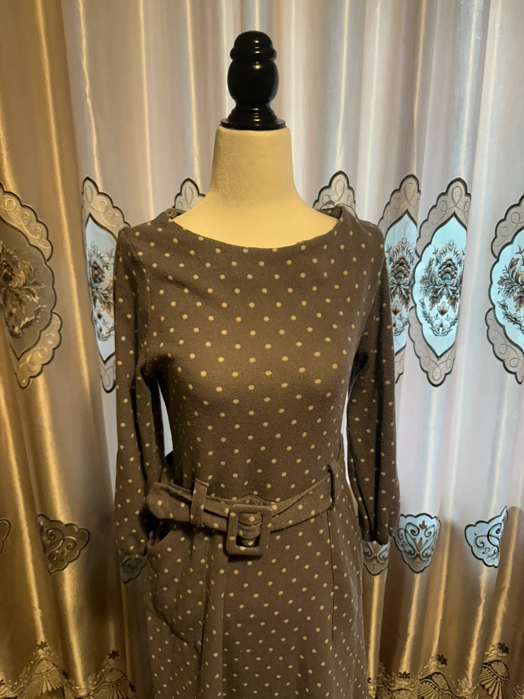 Grey Polka Dot Dress with Belt