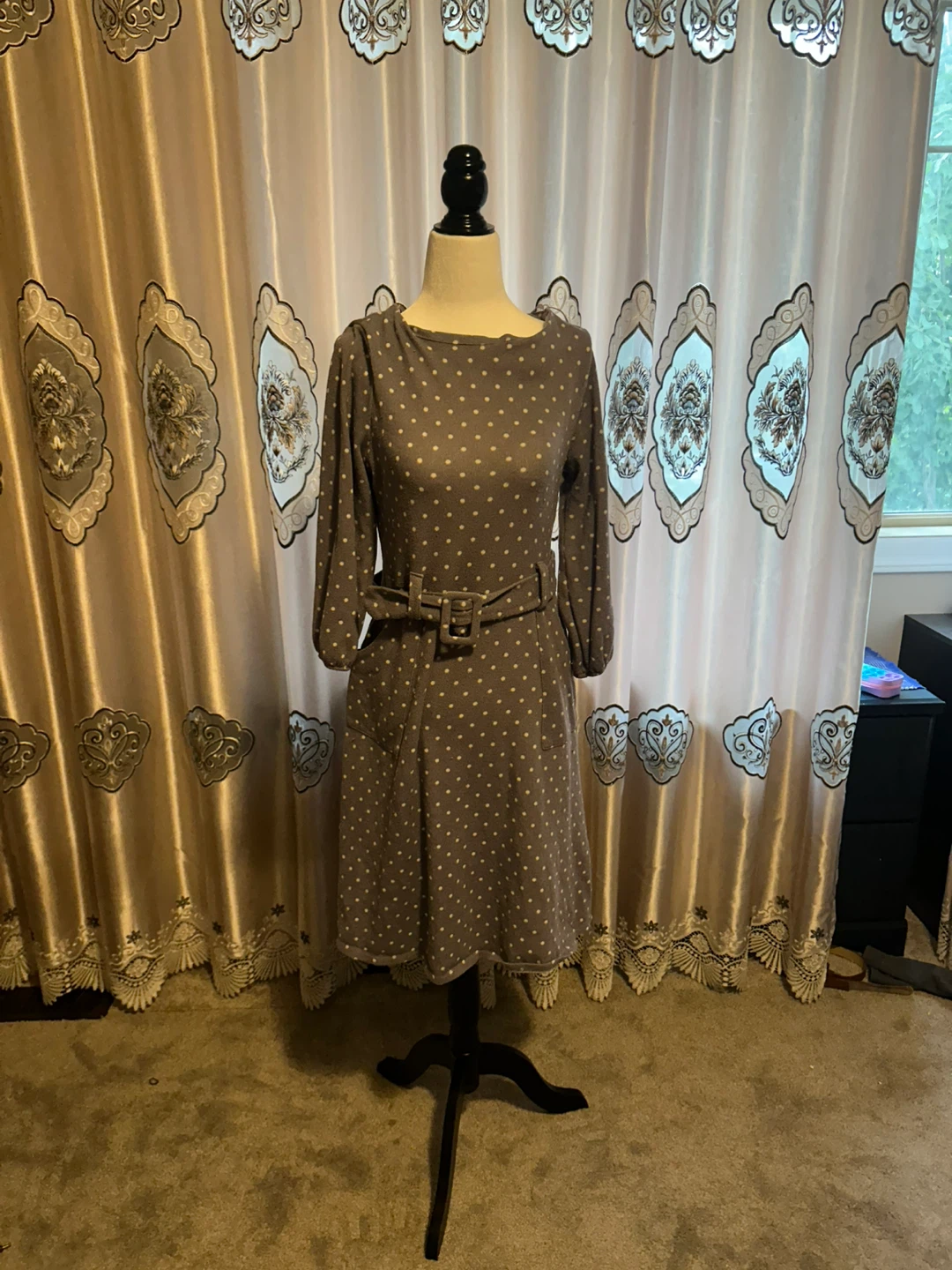 Grey Polka Dot Dress with Belt - photo 2