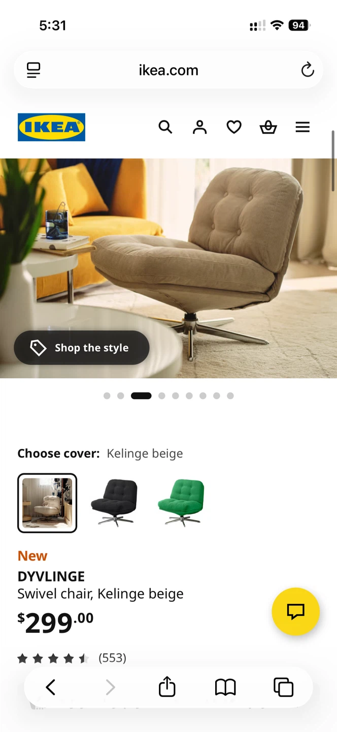 IKEA DYVLINGE Swivel Chair - Orange Corduroy - photo 4