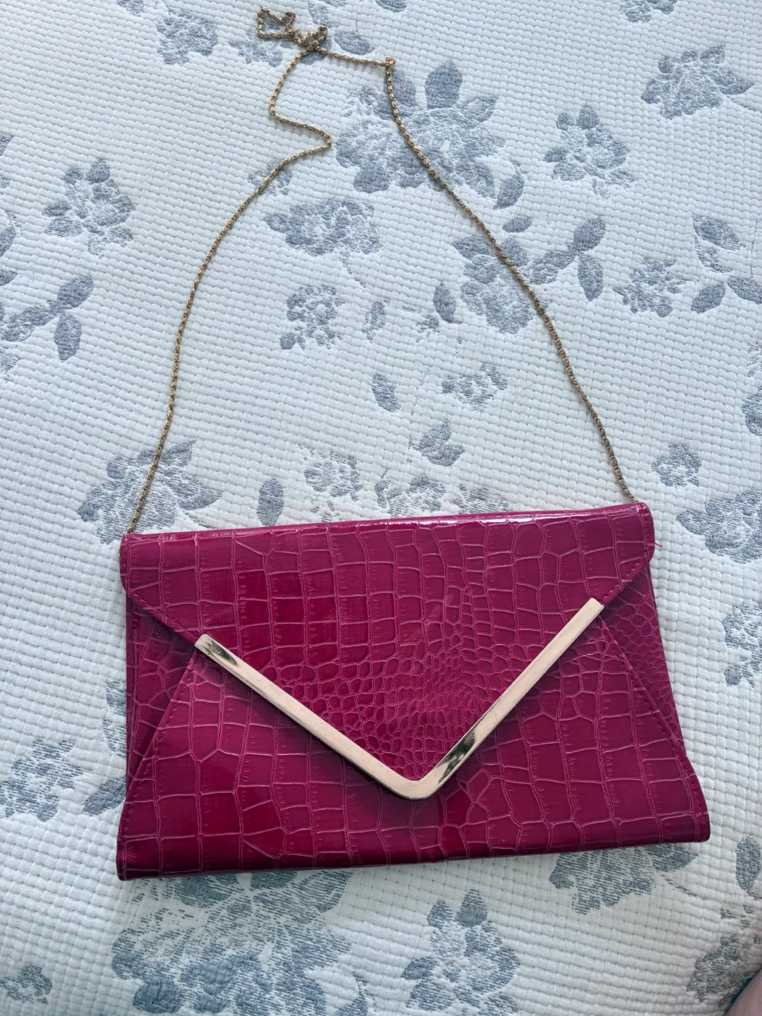 Red Faux Croc Clutch with Gold Chain - photo 2
