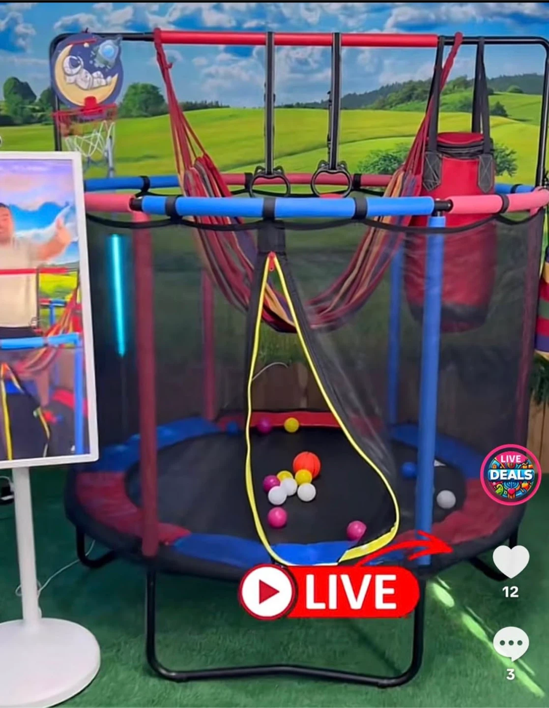 Kids Trampoline with Safety Net and Gymnastics Bar