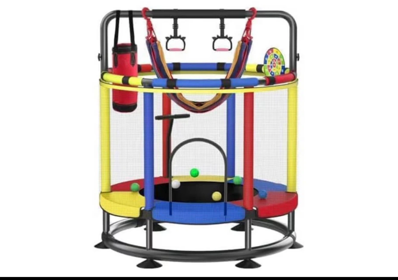Kids Trampoline with Safety Net and Gymnastics Bar - photo 3
