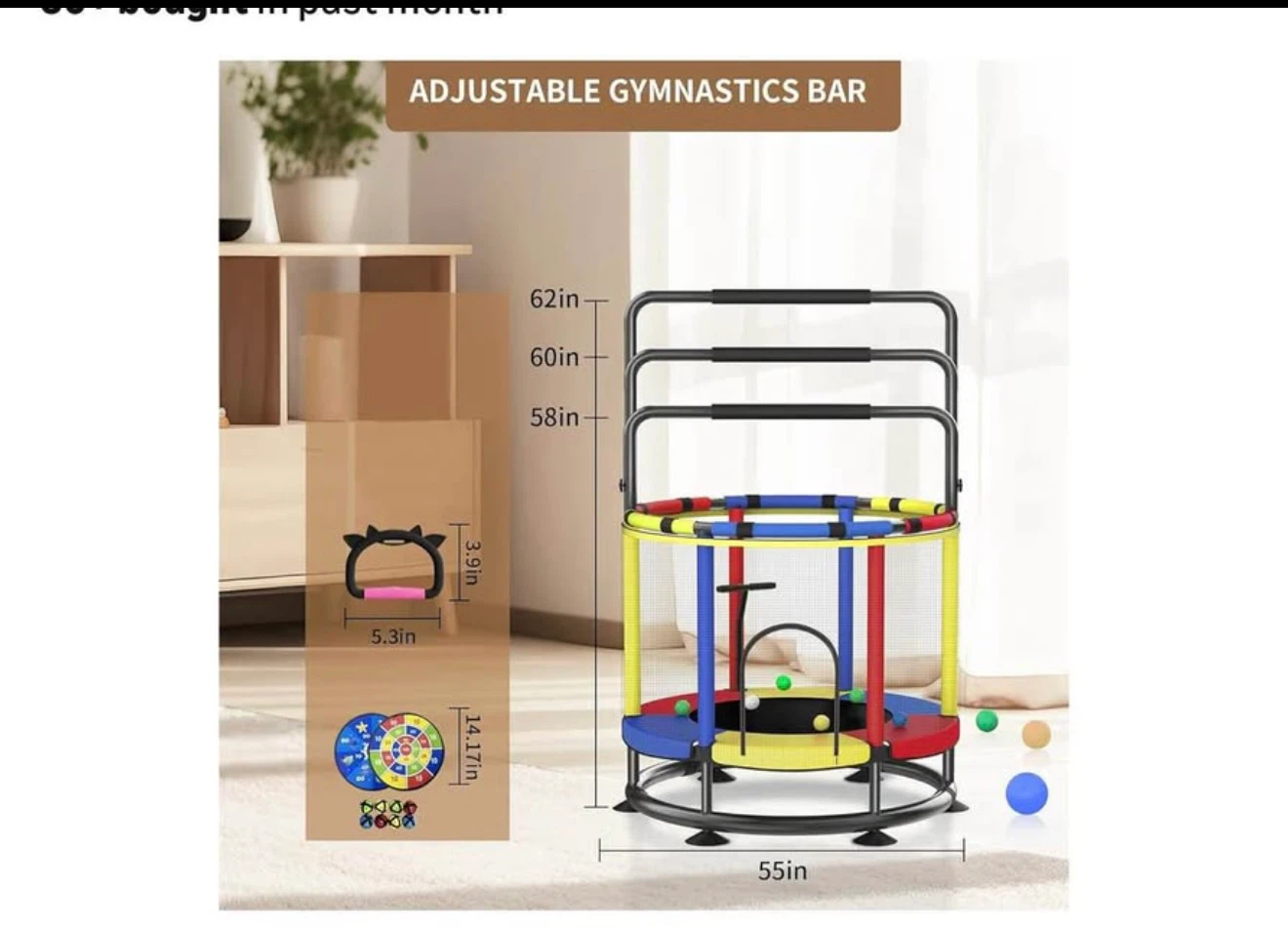 Kids Trampoline with Safety Net and Gymnastics Bar - photo 4