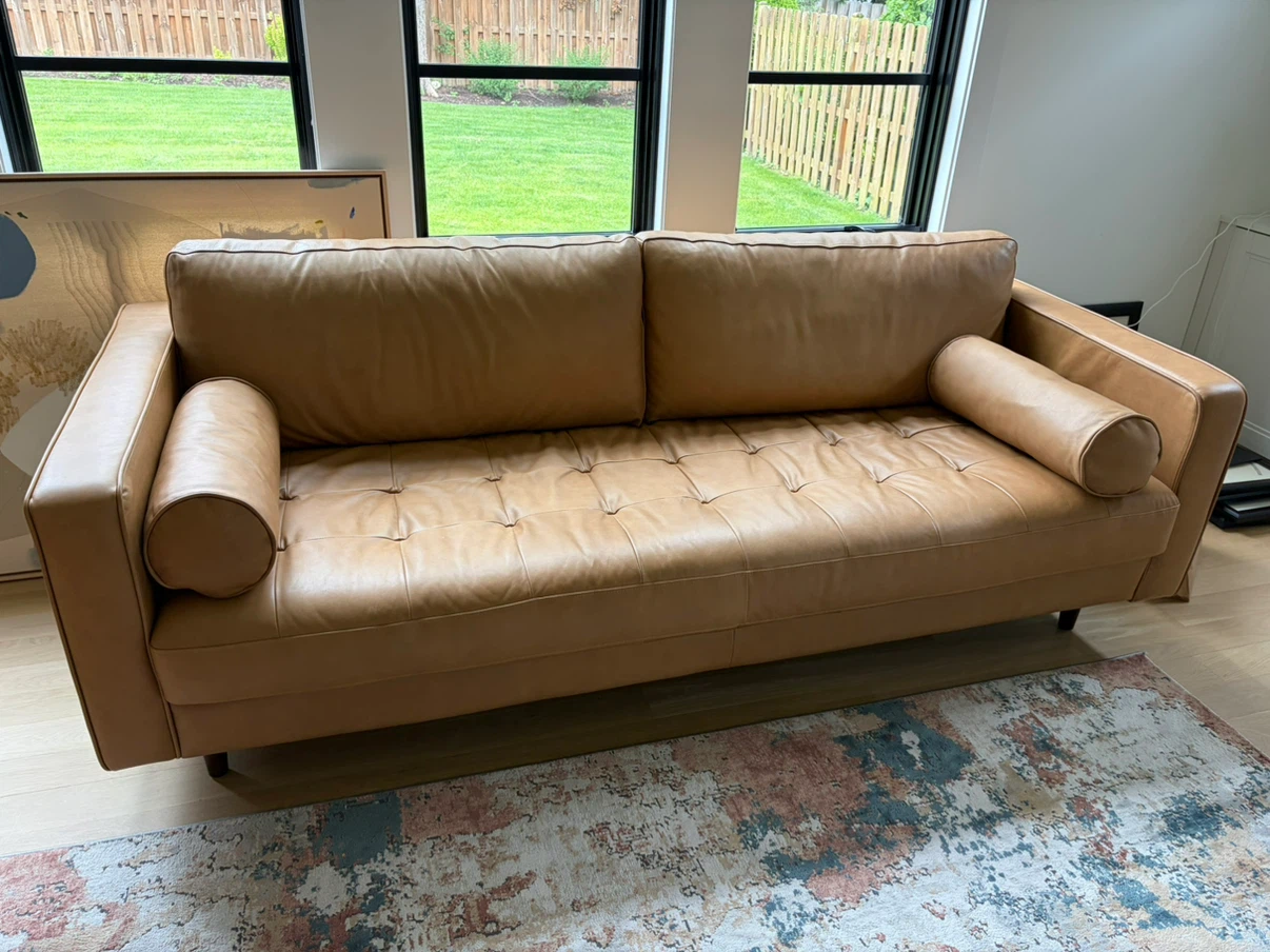 Article Sven Tan Leather Tufted Sofa - brand new
