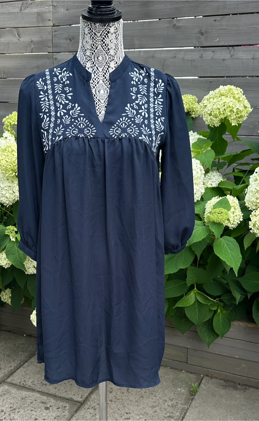 Navy Embroidered Tunic Dress