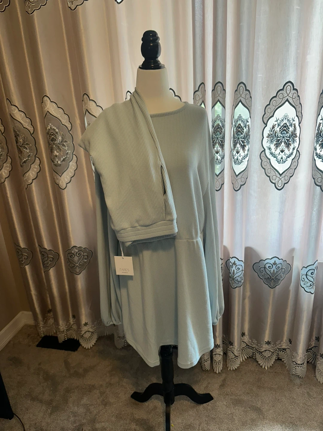 FARES Light Blue Ribbed Lounge Set - Medium