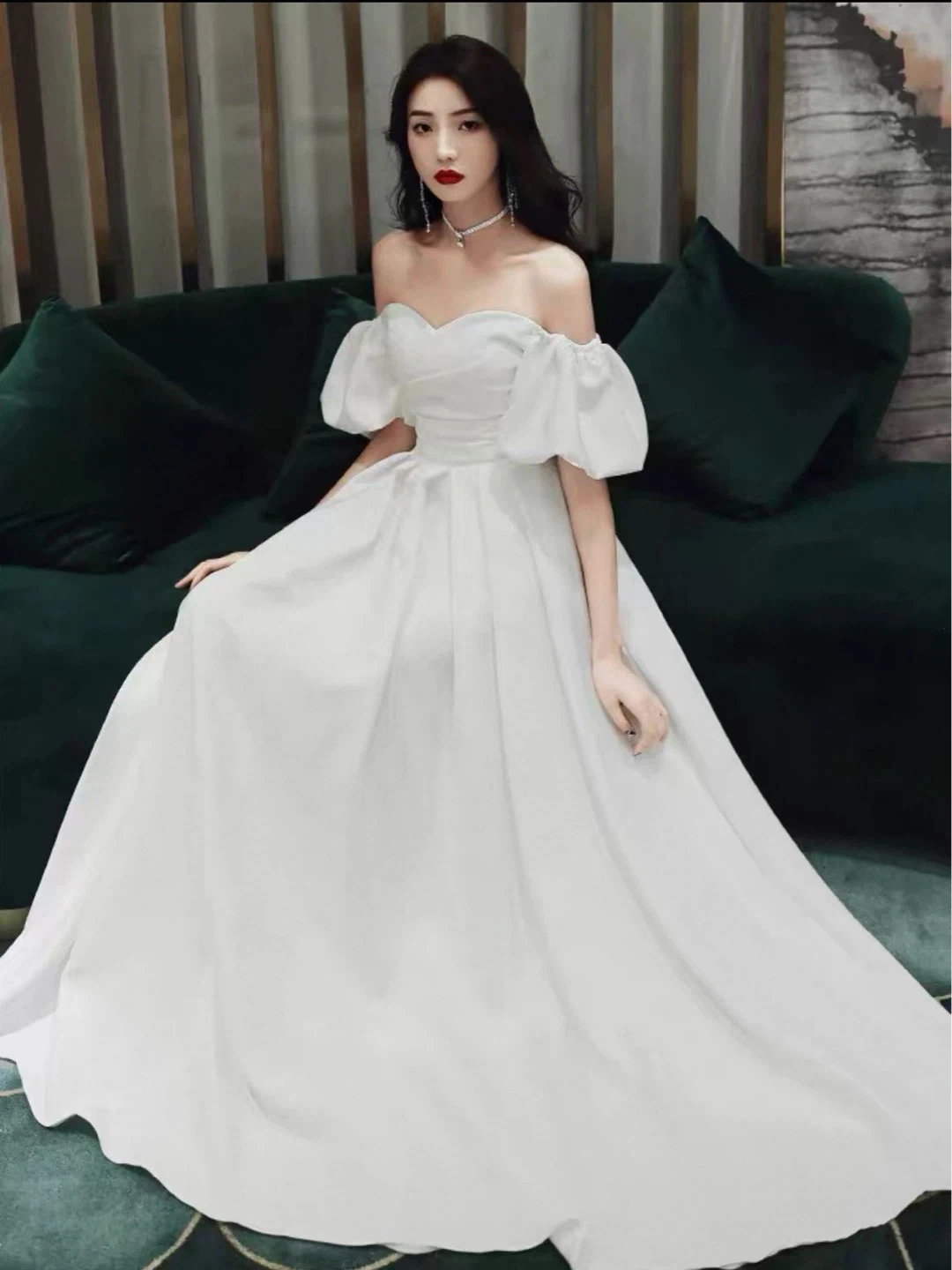 White Off-the-Shoulder Formal Gown