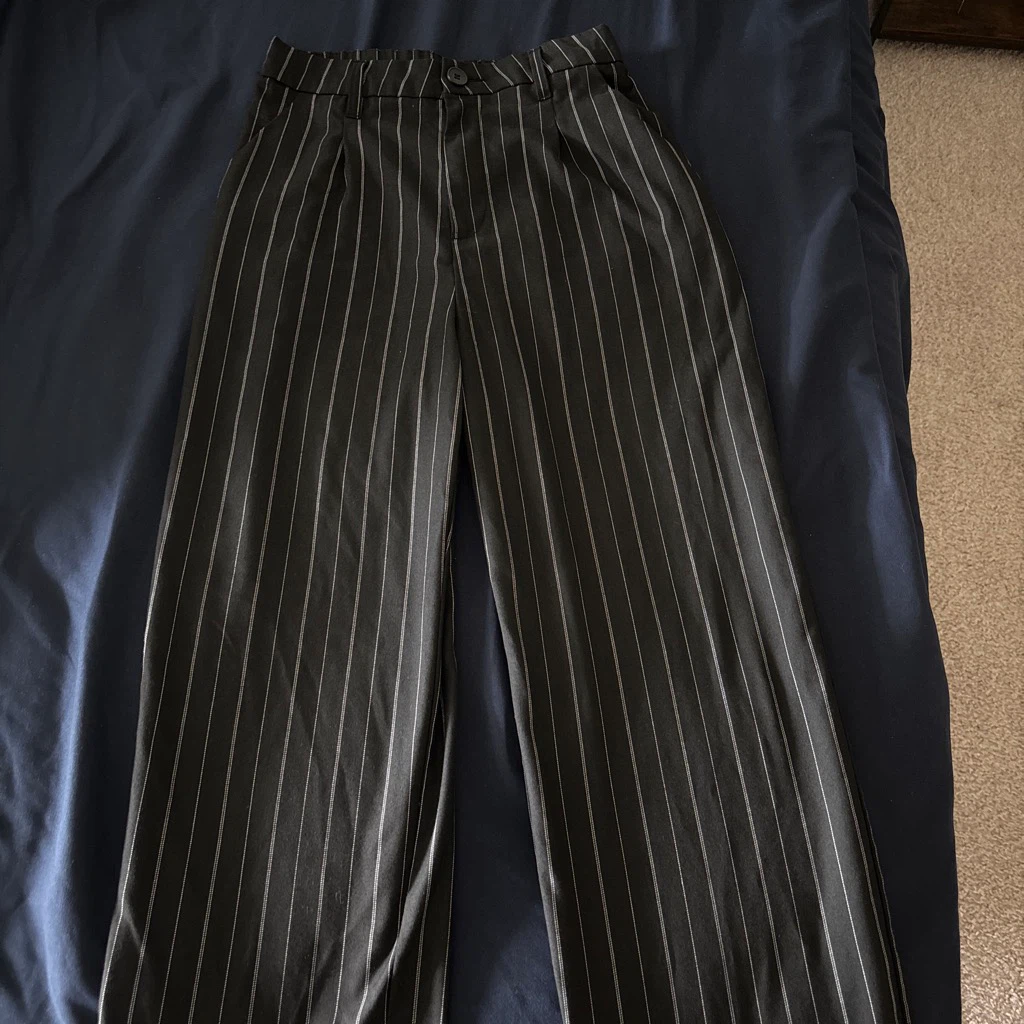Women's Black Pinstripe Leg Pants