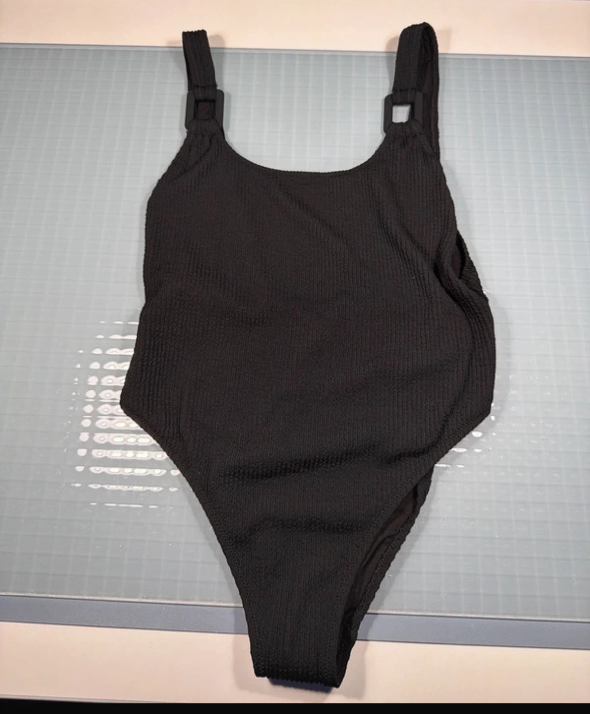 Aerie Black Textured One-Piece Swimsuit Size L