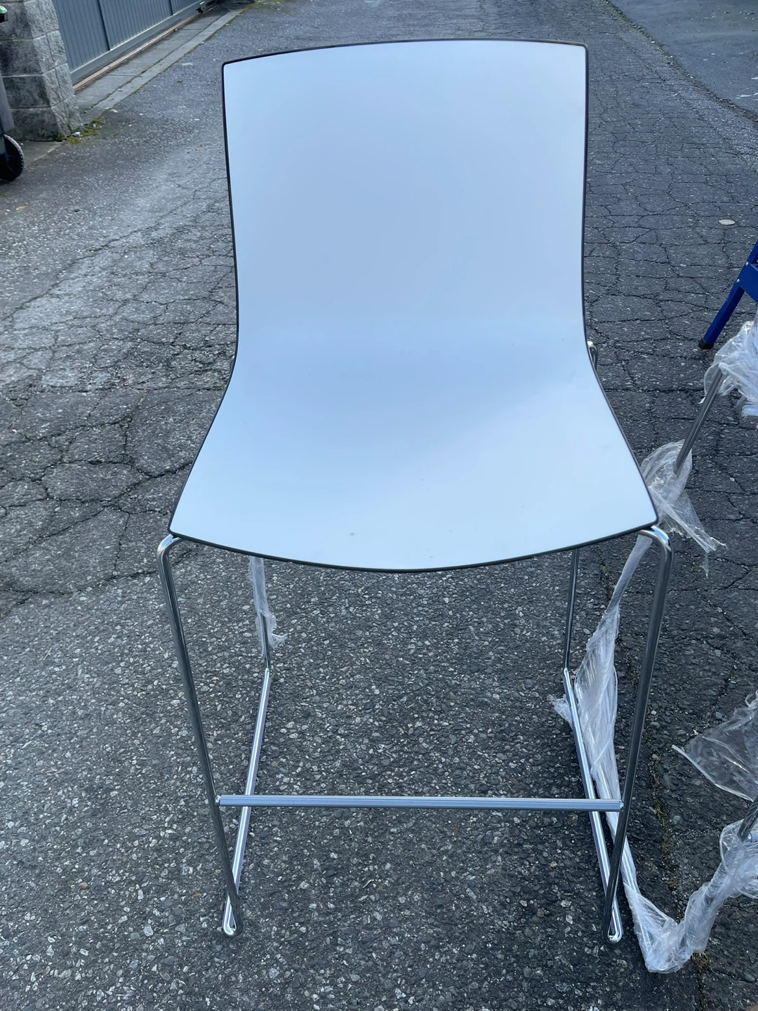 White Bar Stool with Metal Legs