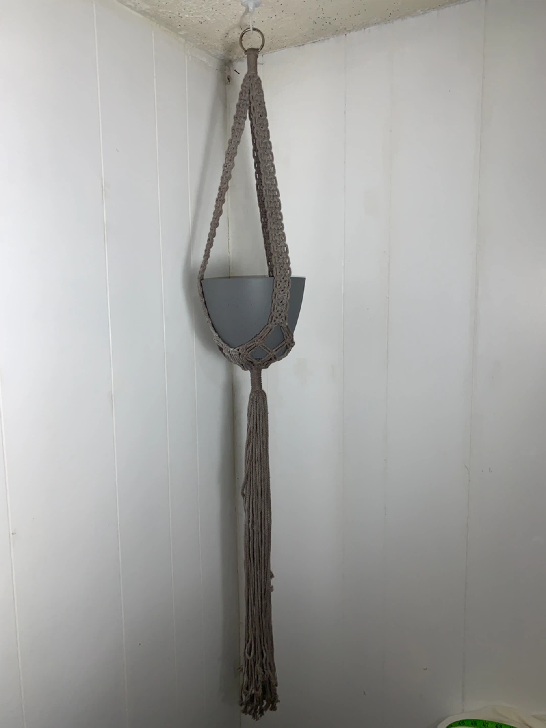 Brown/Gray Macrame Plant Hanger with Grey Pot. NEW