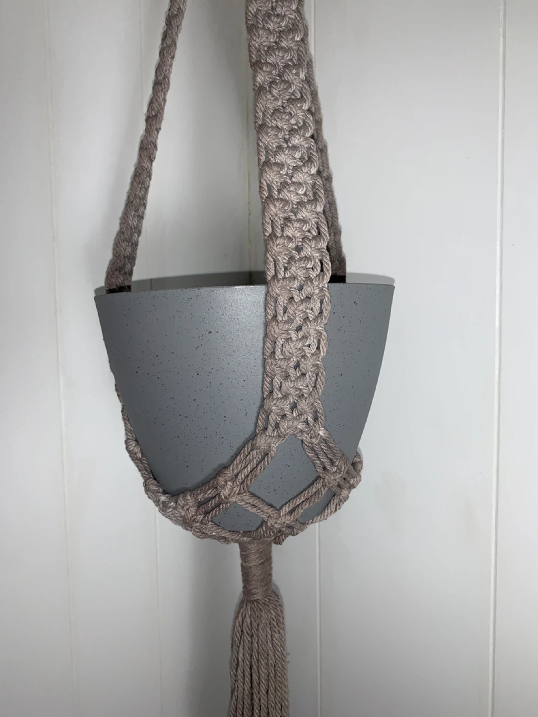 Brown/Gray Macrame Plant Hanger with Grey Pot. NEW - photo 2