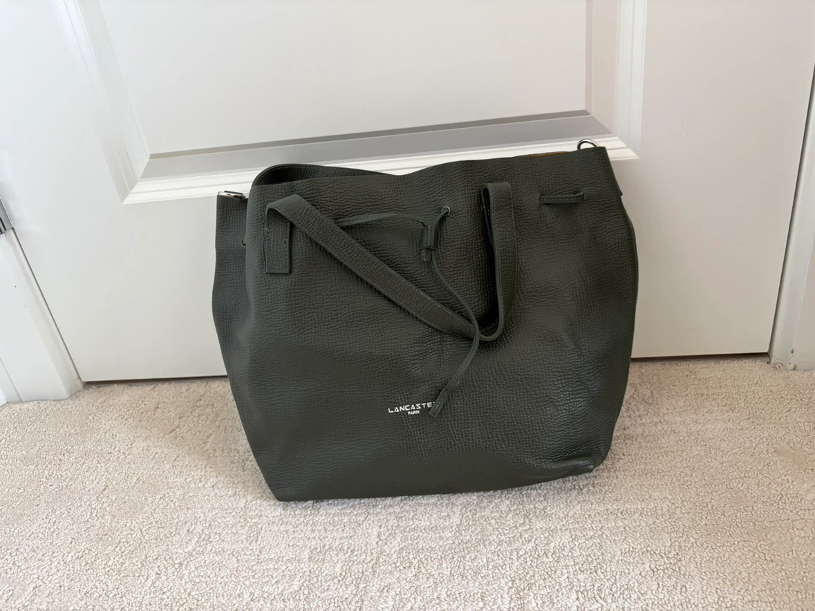 Lancaster Paris Green Leather Drawstring Tote Bag with Pouch - photo 3