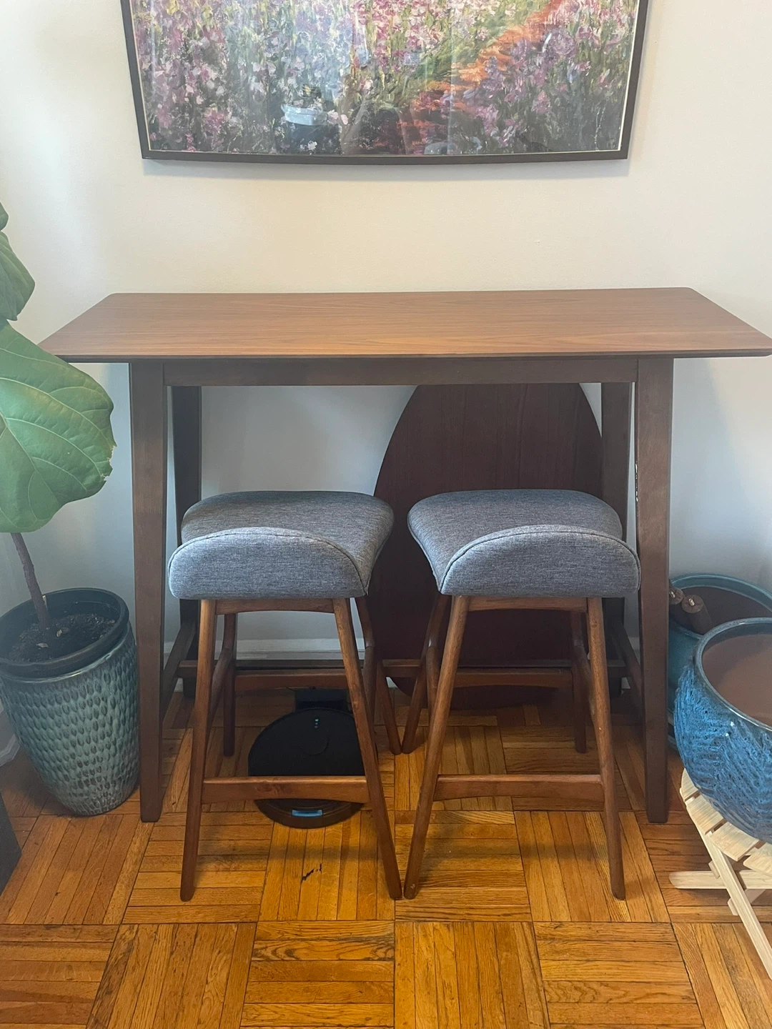 Wooden Dining Table -  FREE Stools
