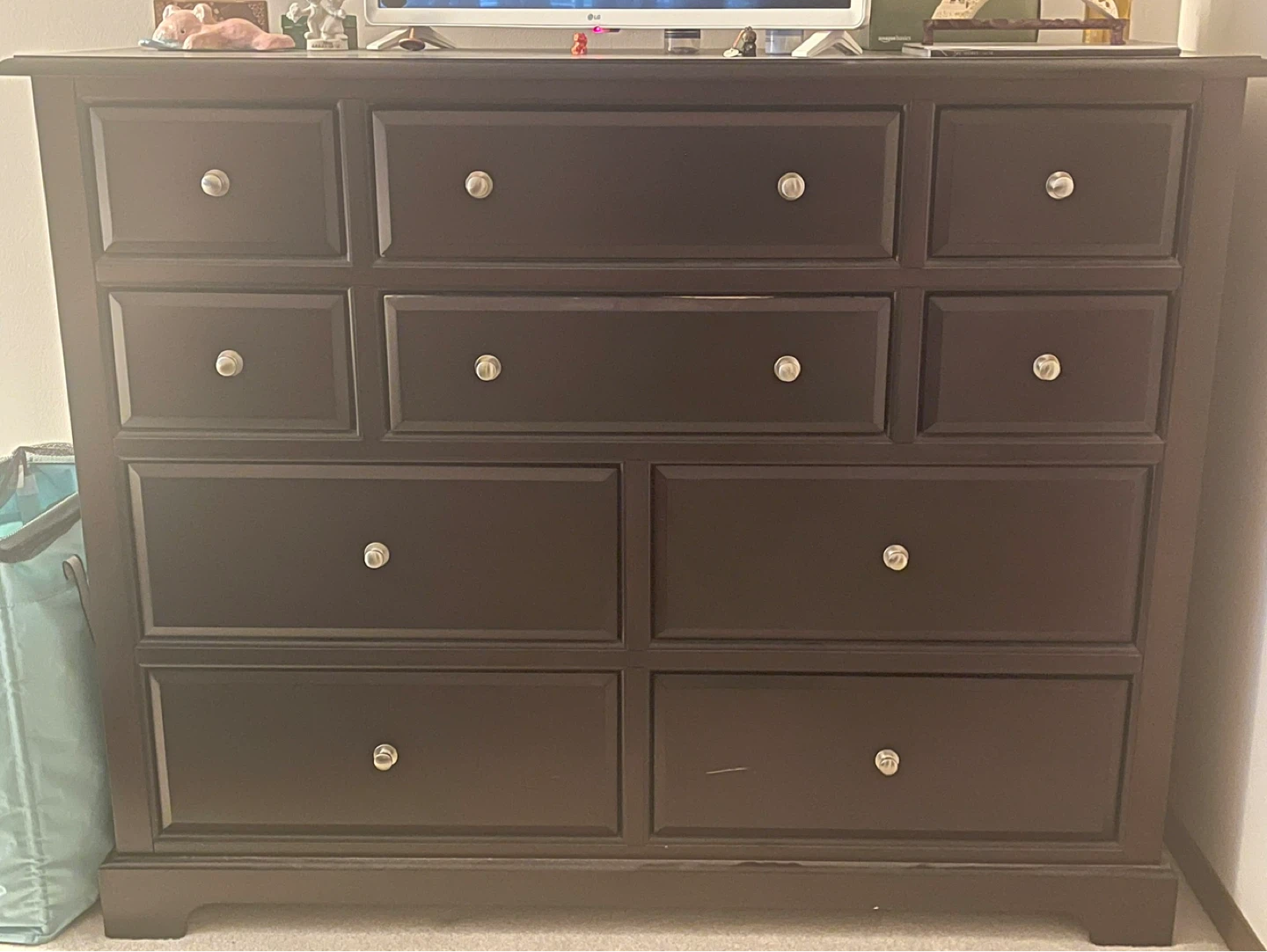 King size Dark Brown Sleigh Bed Frame and dresser